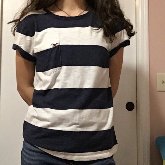 Tops - Holister navy and white striped t-shirt